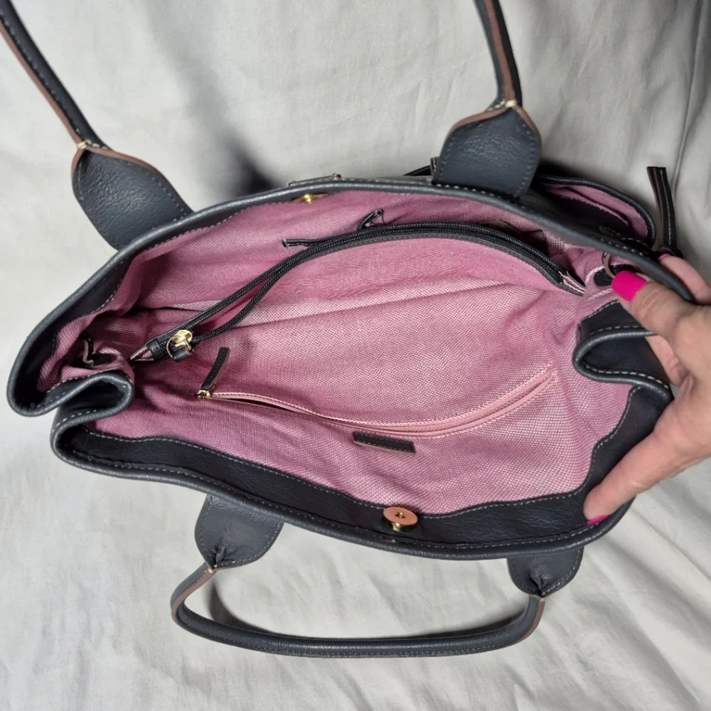 Dooney & Bourke large gray leather Crescent tote shoulder bag purse laptop bag - Picture 9 of 14